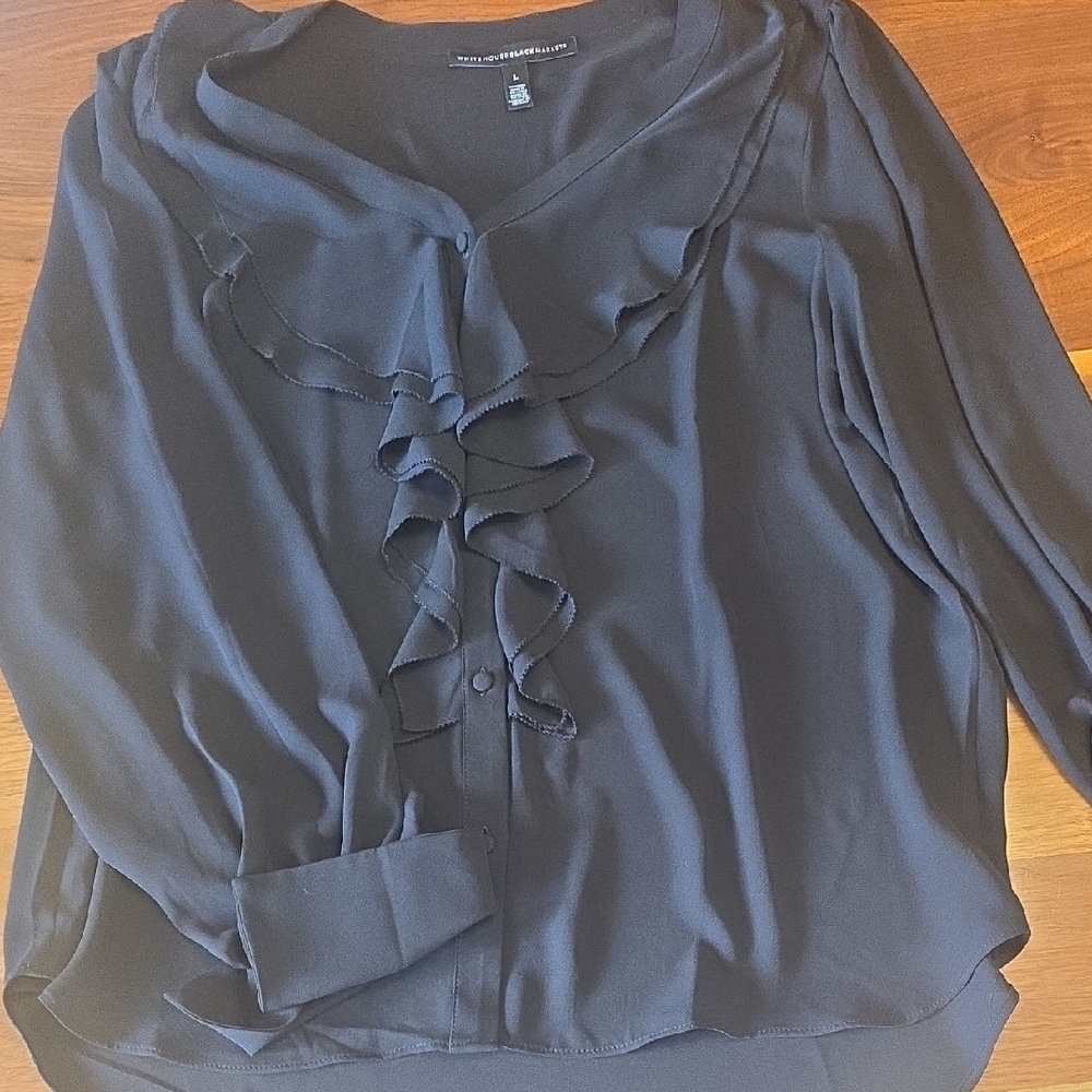 White House Black Market Elegant Black Ruffle Blouse